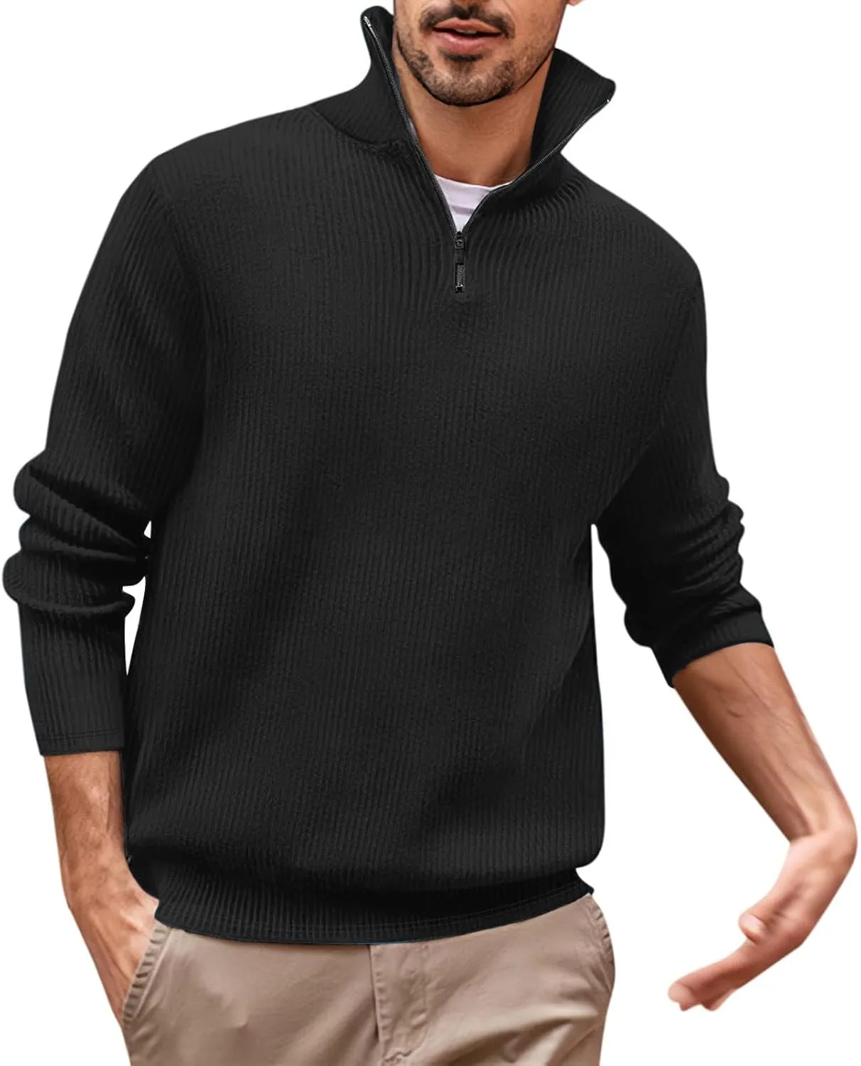 

Мужской свитер с четвертью молнии Slim Fit Mock Neck XDFVC