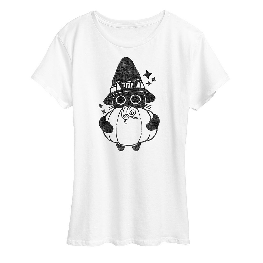 

Женская футболка Witch Cat с рисунком тыквы, белый