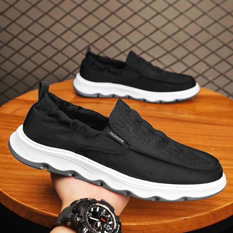 Мужские лоферы Relaxed-Fit Slip-On, брезентовые лоферы с поддержкой свода стопы, тапочки для прогулок на улице Soft Time Toy, черный — фото 2