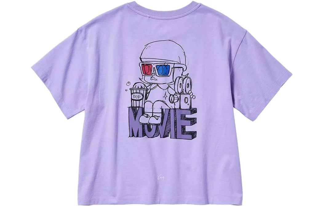 UNIQLO Футболка POP MART женская, светло-голубая, фиолетовая, с круглым вырезом, умеренно прямого кроя