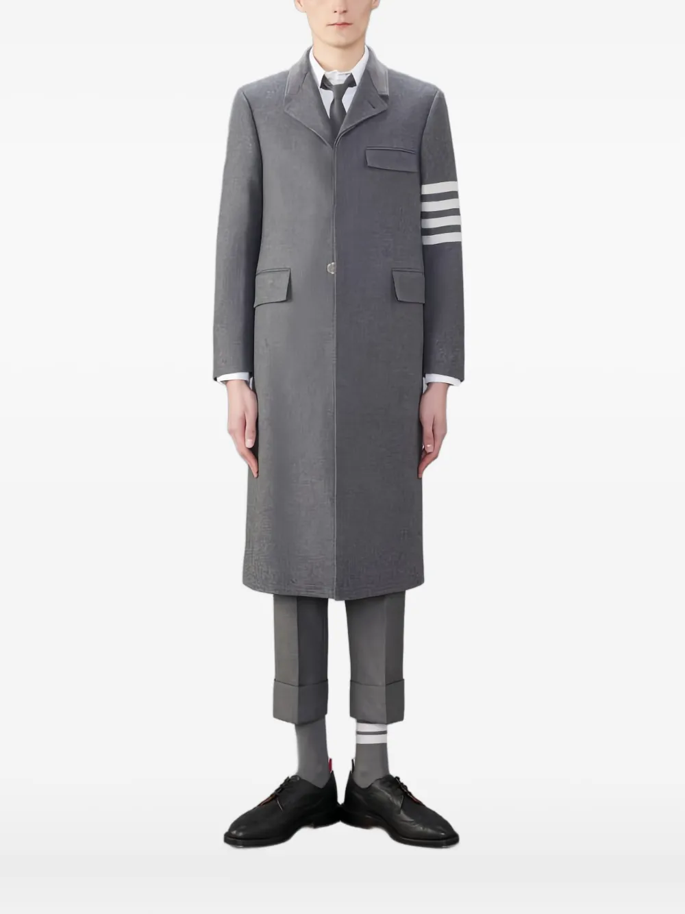 

Однобортное пальто с четырьмя перекладинами THOM BROWNE, серый