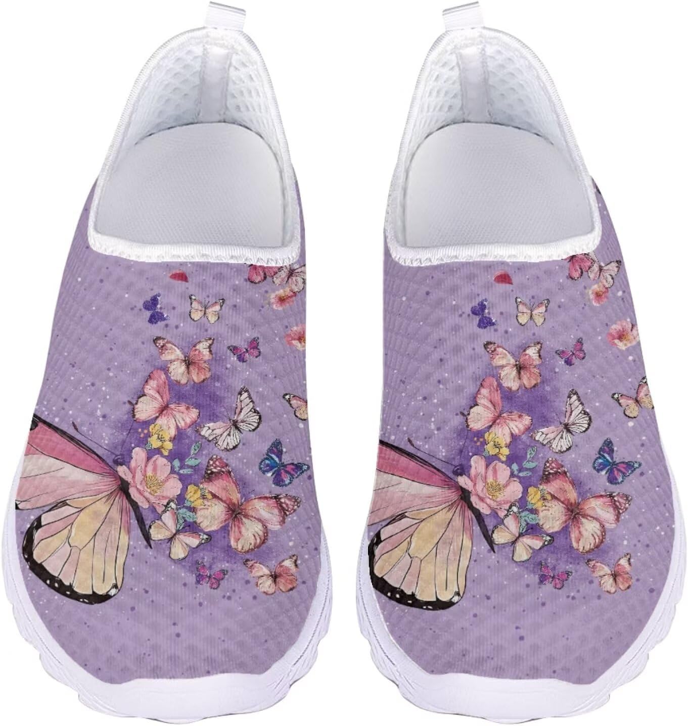 

Кроссовки Jeiento Comfort Slip On для женщин и мужчин с сеткой, дышащие теннисные кроссовки для спорта и бега, повседневные лоферы с бабочкой, Colorful Butterfly
