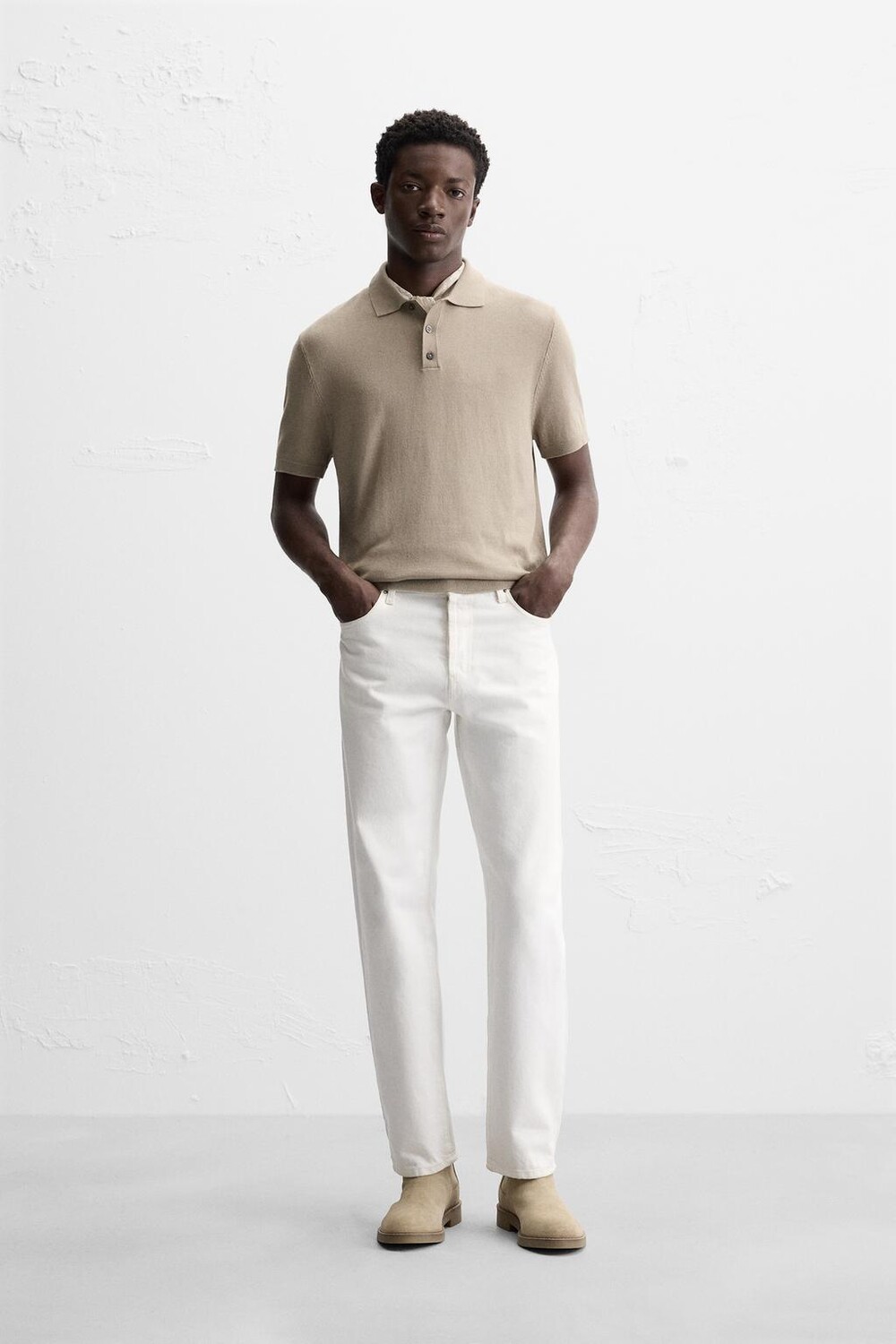 

Трикотажная рубашка-поло из вискозы ZARA, цвет Light tan