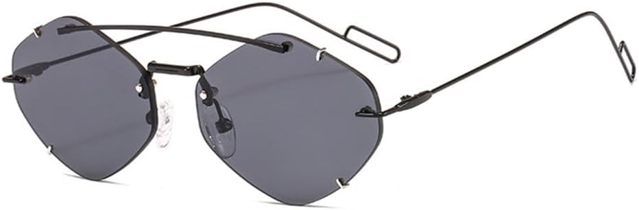 

Ретро овальные металлические солнцезащитные очки для мужчин и женщин в стиле стимпанк, без оправы, многоугольные очки для женщин, модные очки с защитой от УФ-излучения UV400 KTUCN, Black Grey