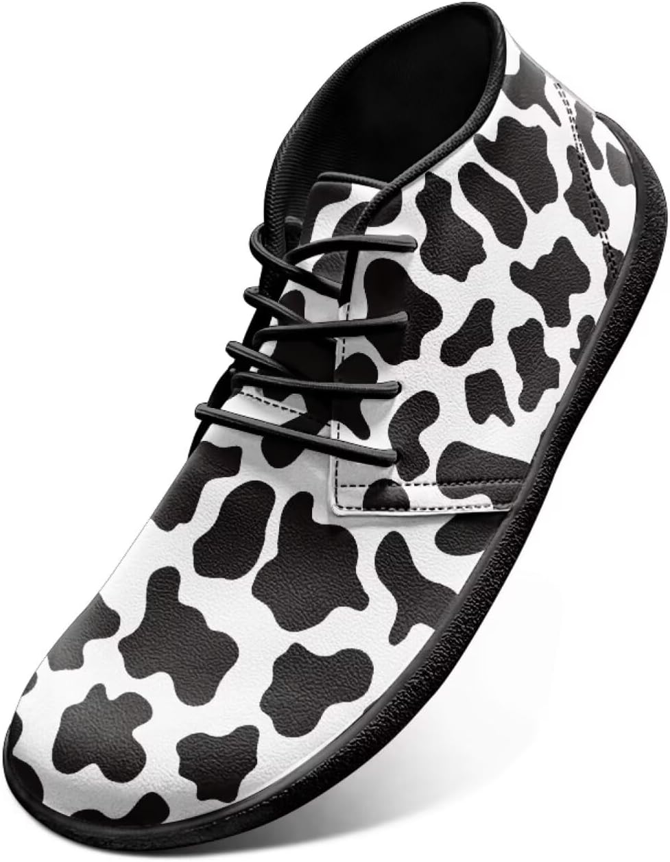 

Мужские беговые кроссовки Animals Print с голой пяткой, модный дизайн из ПУ кожи, заземленная обувь для мужчин Watdotory, Black Cow Print