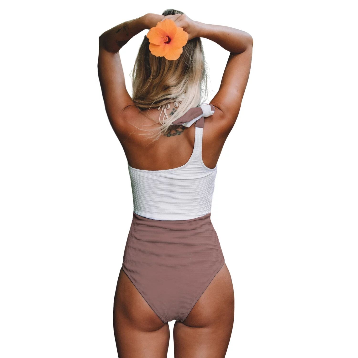 

Женский асимметричный цельный купальник с цветными блоками CUPSHE CUPSHE