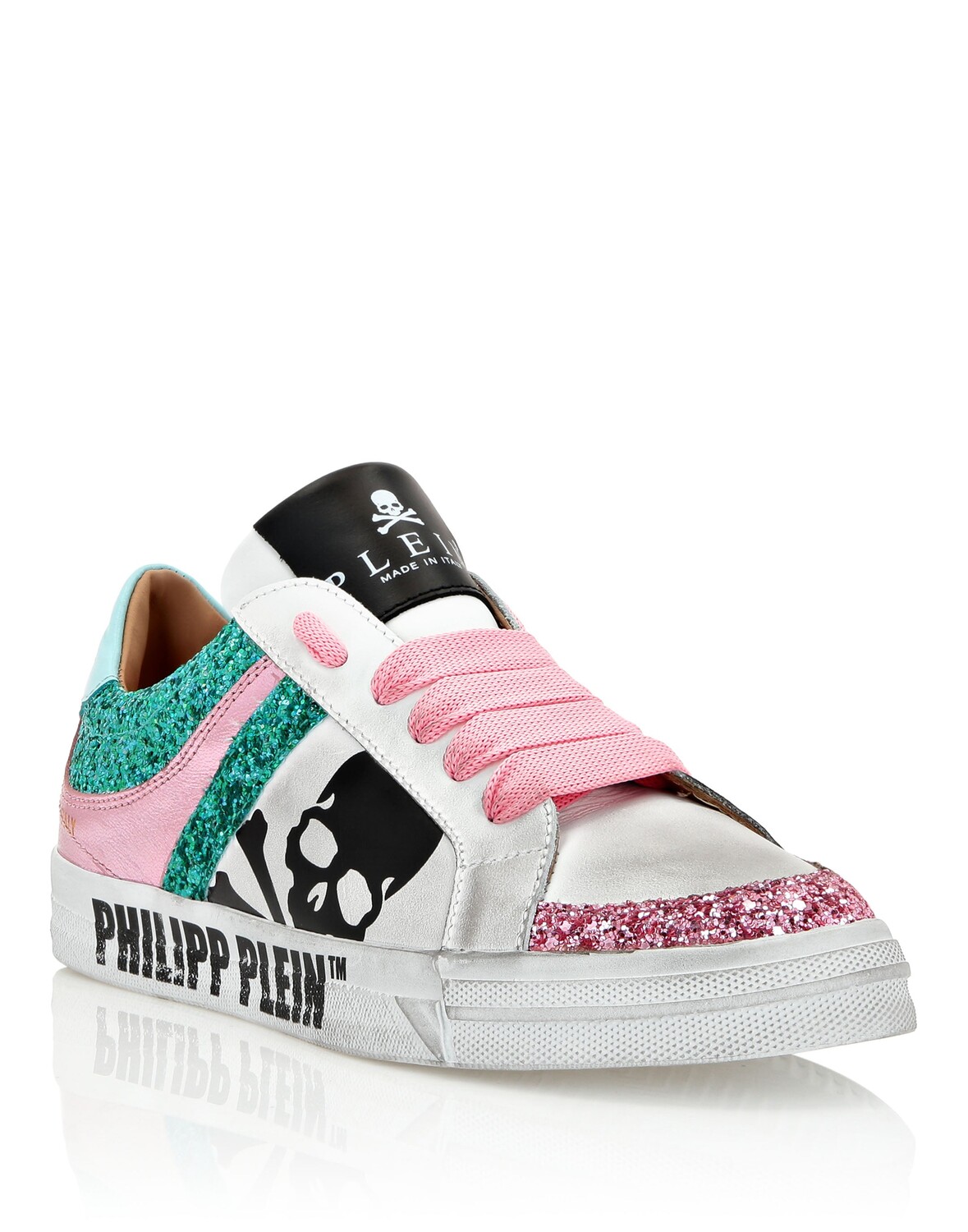 Кожаные низкие кеды Череп с кристаллами Philipp Plein, цвет Turquoise — фото 3