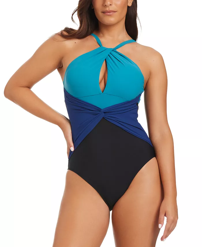 

Женский слитный купальник Coastal Colorblock Twisted Halter Beyond Control, синий