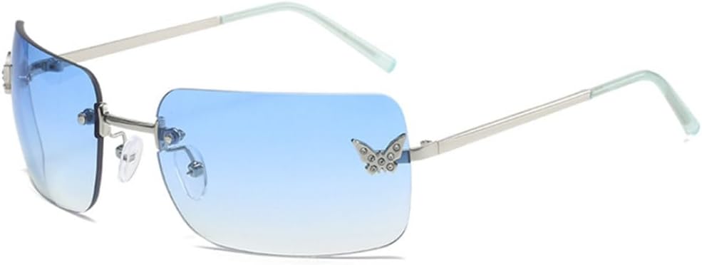 

Женские солнцезащитные очки в панк-стиле без оправы, модные мужские солнцезащитные очки класса люкс с персонализированным бриллиантовым узором в виде бабочки LVTFCO, Gradient Blue