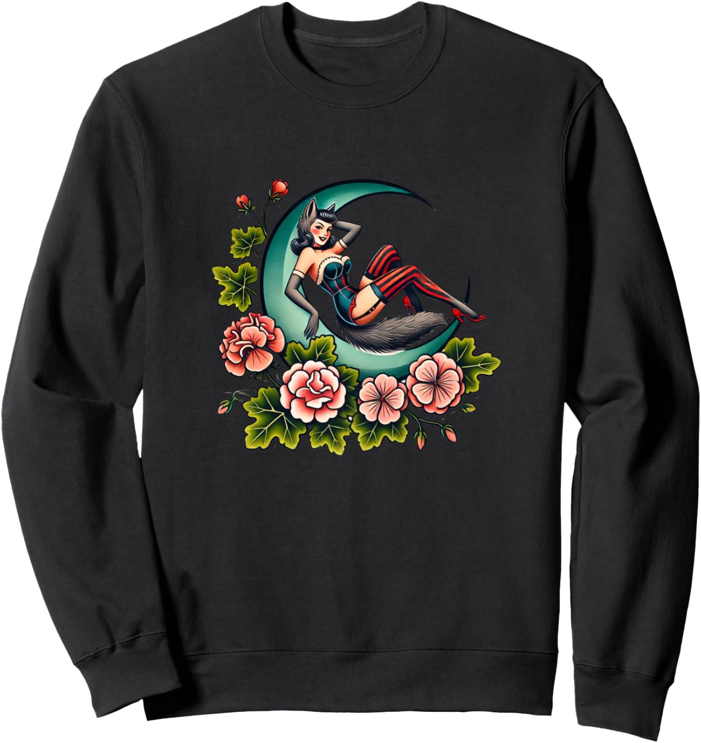 

Толстовка с иллюстрацией в стиле модерн «Девушка-волк в стиле пин-ап» Vintage Wolf Pinups Lovers Snugg, черный