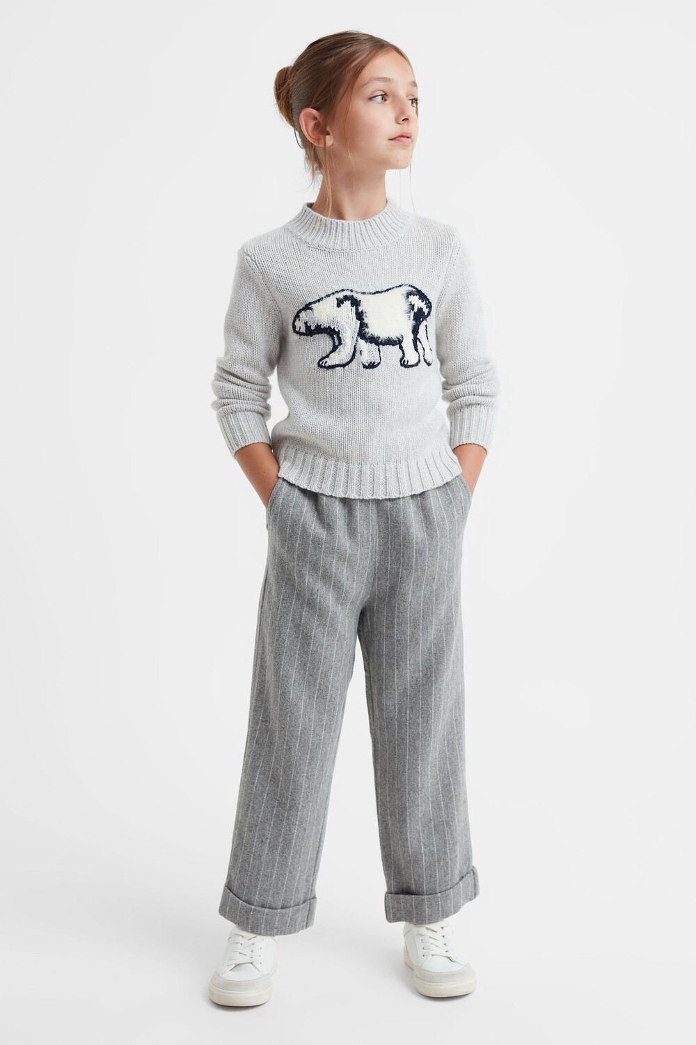 

Эластичные файевые брюки из смесовой шерсти Reiss, серый