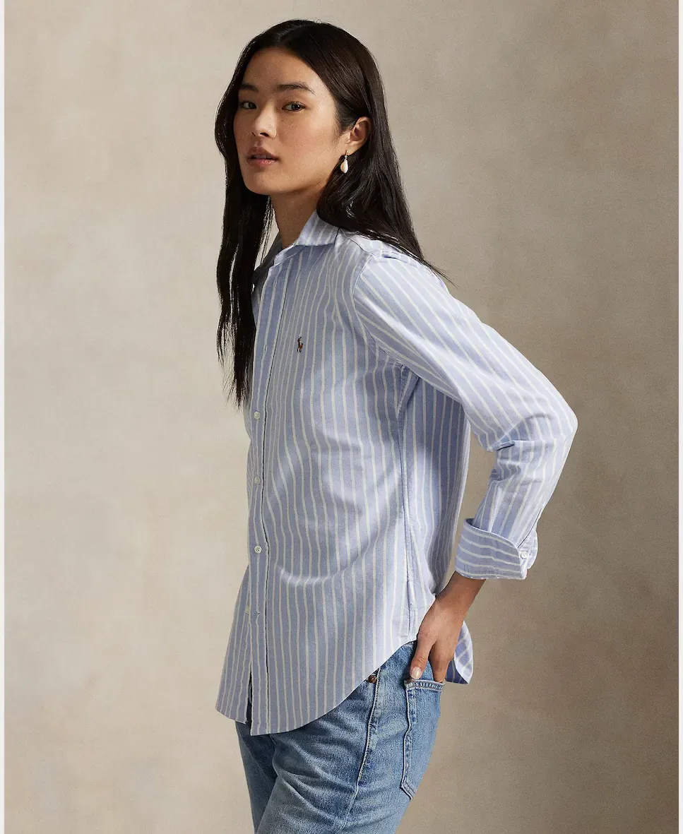 Женская базовая рубашка Оксфорд с контрастным логотипом Polo Ralph Lauren, светло-голубой — фото 4
