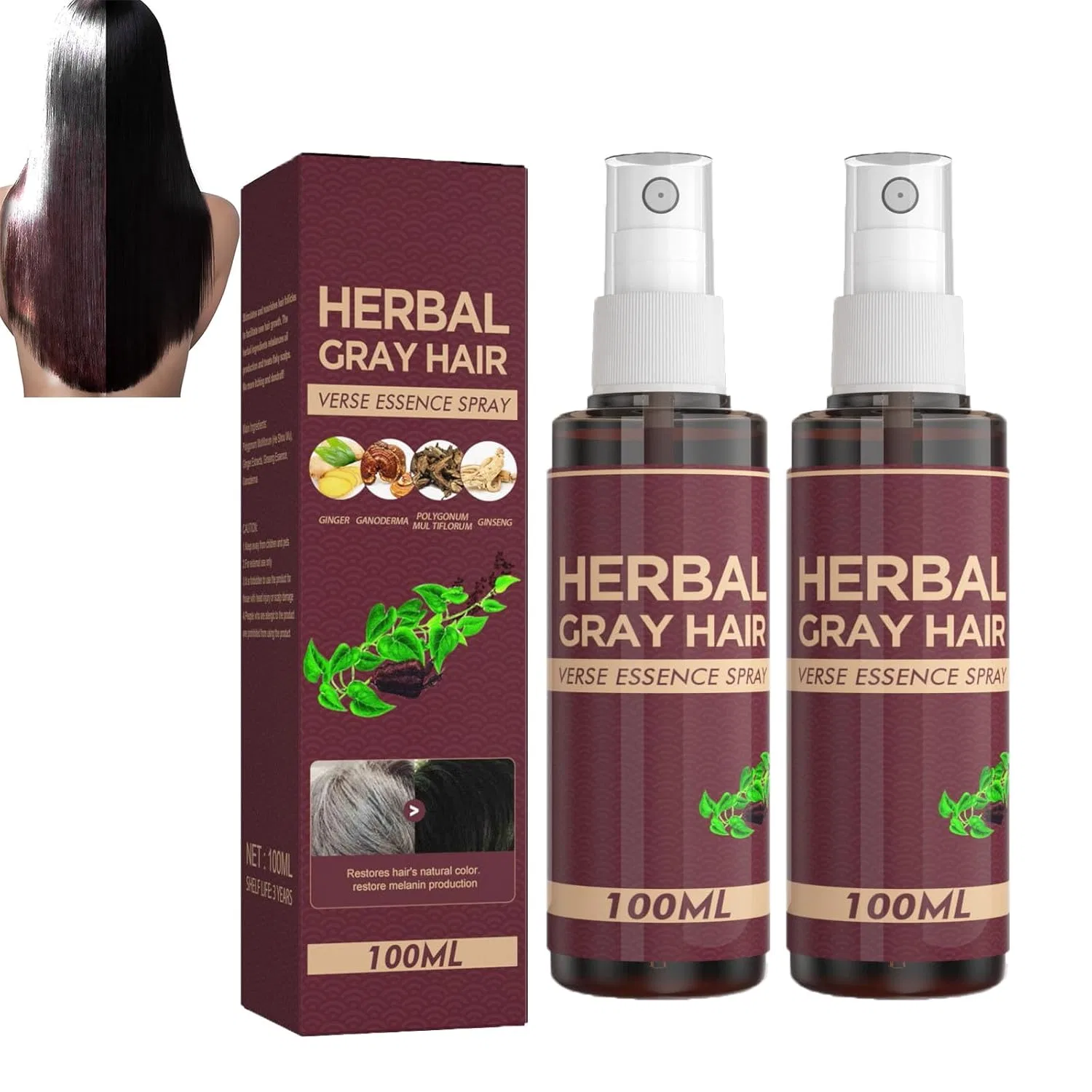 Травяной спрей для седых волос Hair Darkening Conditioner (2 шт.) Bainuai