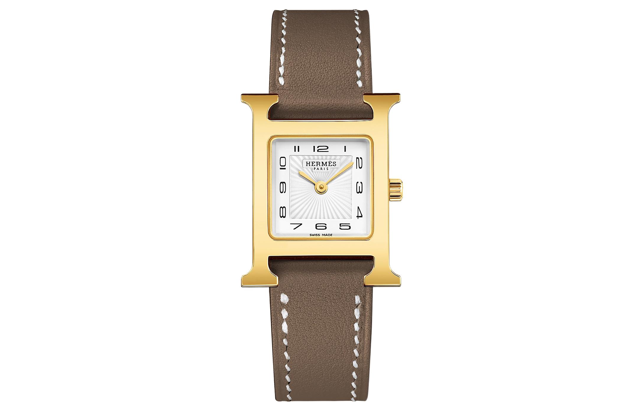

HERMES Часы Heure H Wrist Watch Quartz Movement Genuine Leather Strap White Dial Women's, Elephant Gray Watch Dial