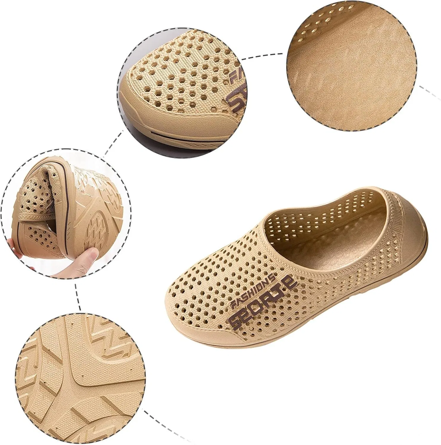 Сабо Hanraz Gartenclogs Damen Gummi - унисекс Atmungsaktiv Badeschuhe Leicht Lochclogs Wasserdicht Outdoorschuhe Flexibel Küchenschuhe Weich Pantoletten Garten Outdoor, A01 Khaki — фото 4