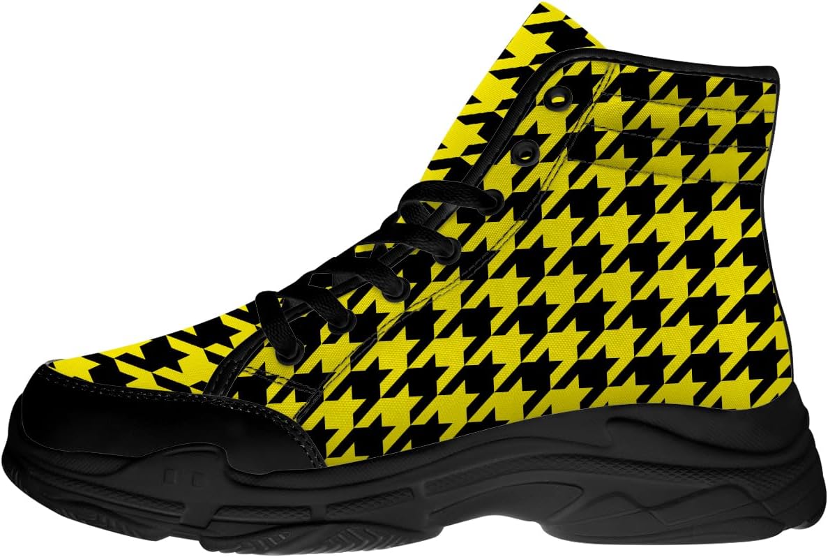 

Высокие кеды с узором гусиная лапка для женщин, черные кеды на платформе с шнуровкой, подарок для нее и для него Generic