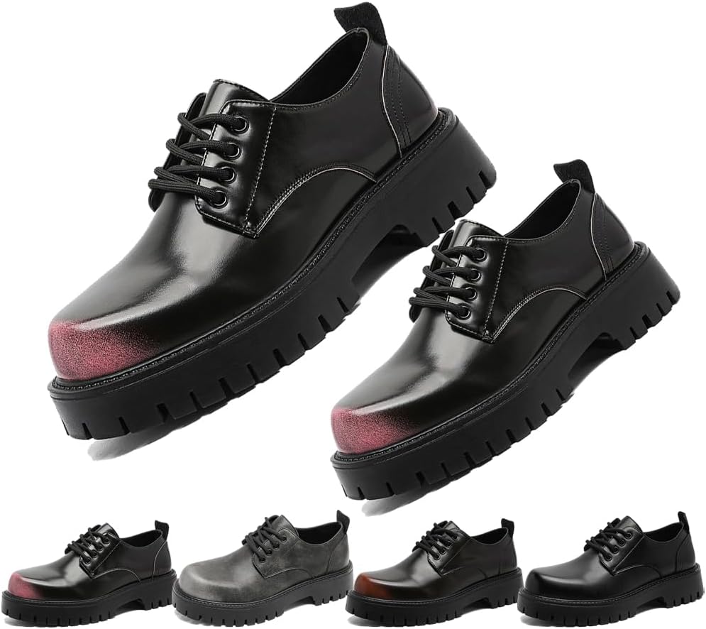 

Мужские винтажные кожаные туфли с шнуровкой на платформе, мужские туфли-оксфорды на толстой подошве, нескользящие, водонепроницаемые, для делового и официального стиля Generic, фиолетовый