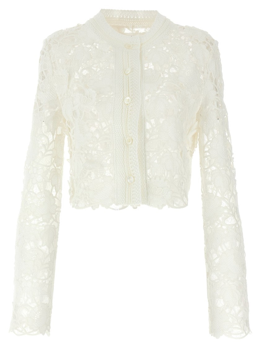 

Короткий кардиган из макраме, кружева и тюля Ermanno Scervino, белый