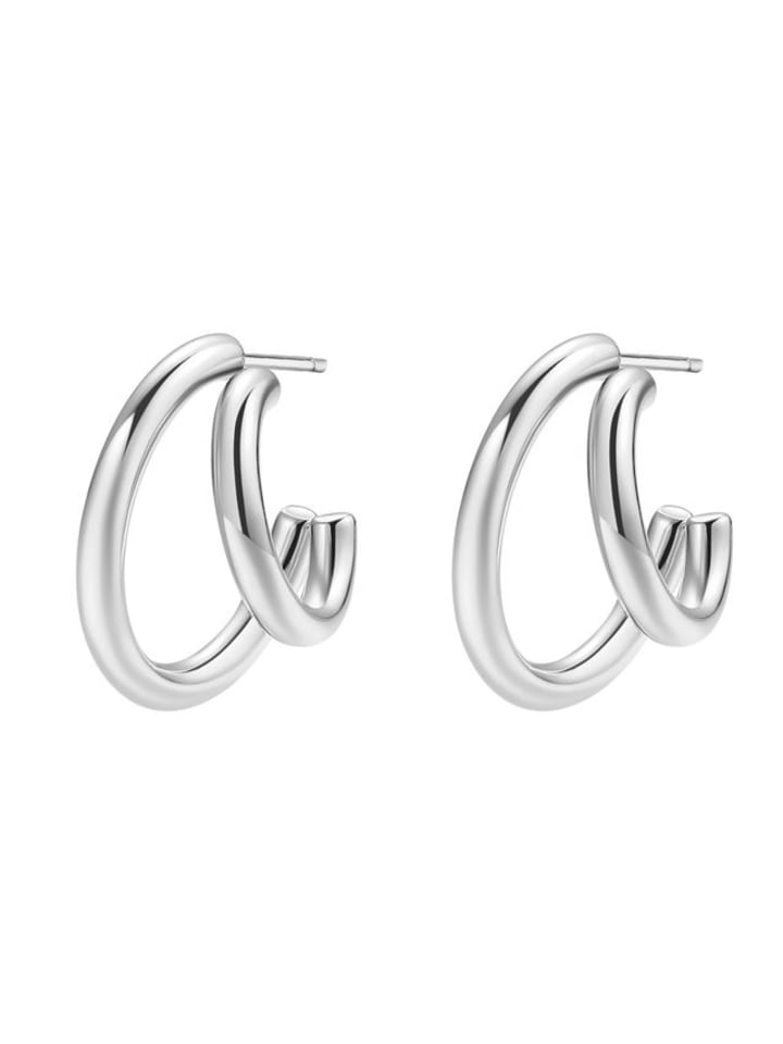 

Hey Happiness Серьги-кольца с двумя кольцами, нержавеющая сталь, серебро