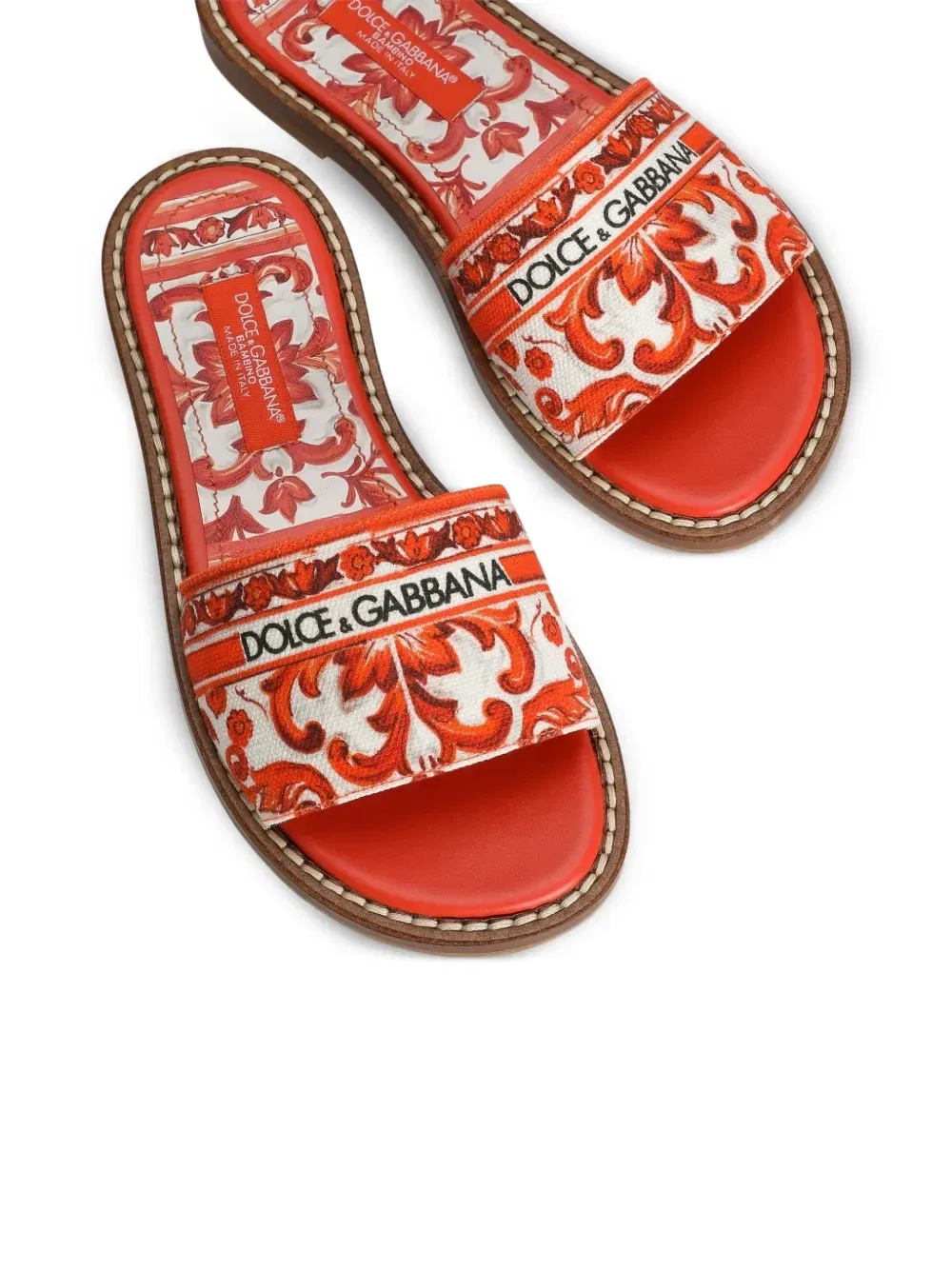 Балетки на плоской подошве из парусины с принтом в виде майолики Dolce & Gabbana Kids, красный — фото 4