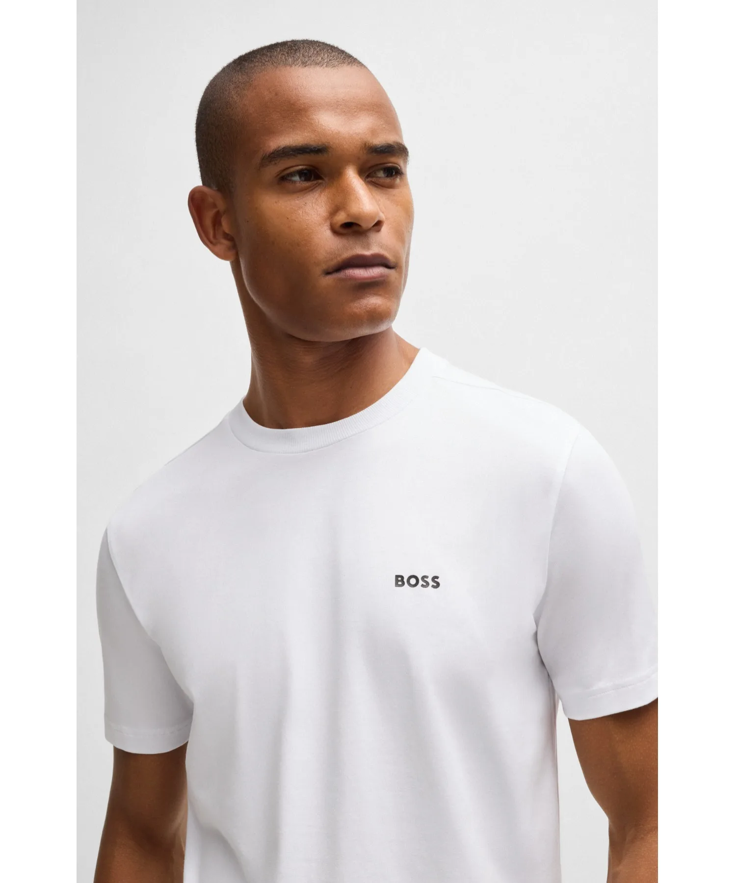 Мужская футболка из стрейч-коттона с контрастным лого Boss Regular Fit черная — фото 3