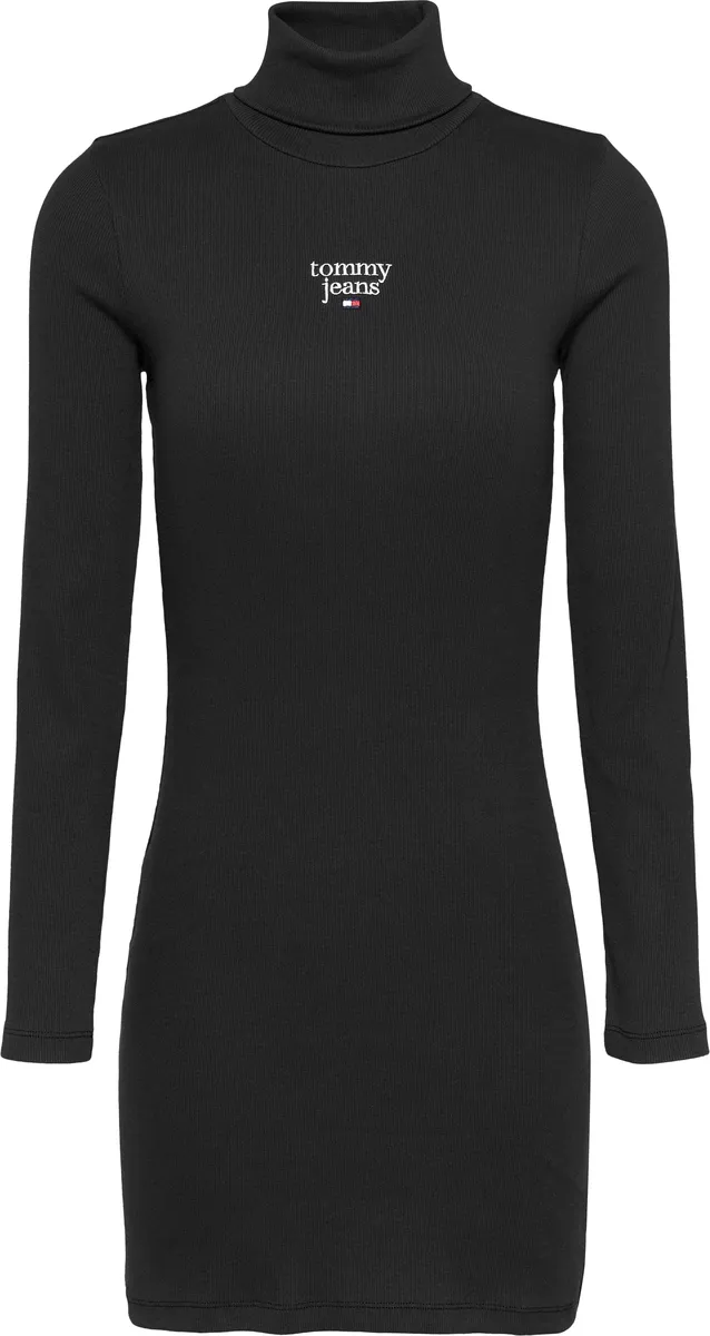 

Платье из джерси Tommy Jeans "TJW ESSENTIAL TURTLENECK BODYCON", с ребристой структурой, вышивкой логотипа, черный