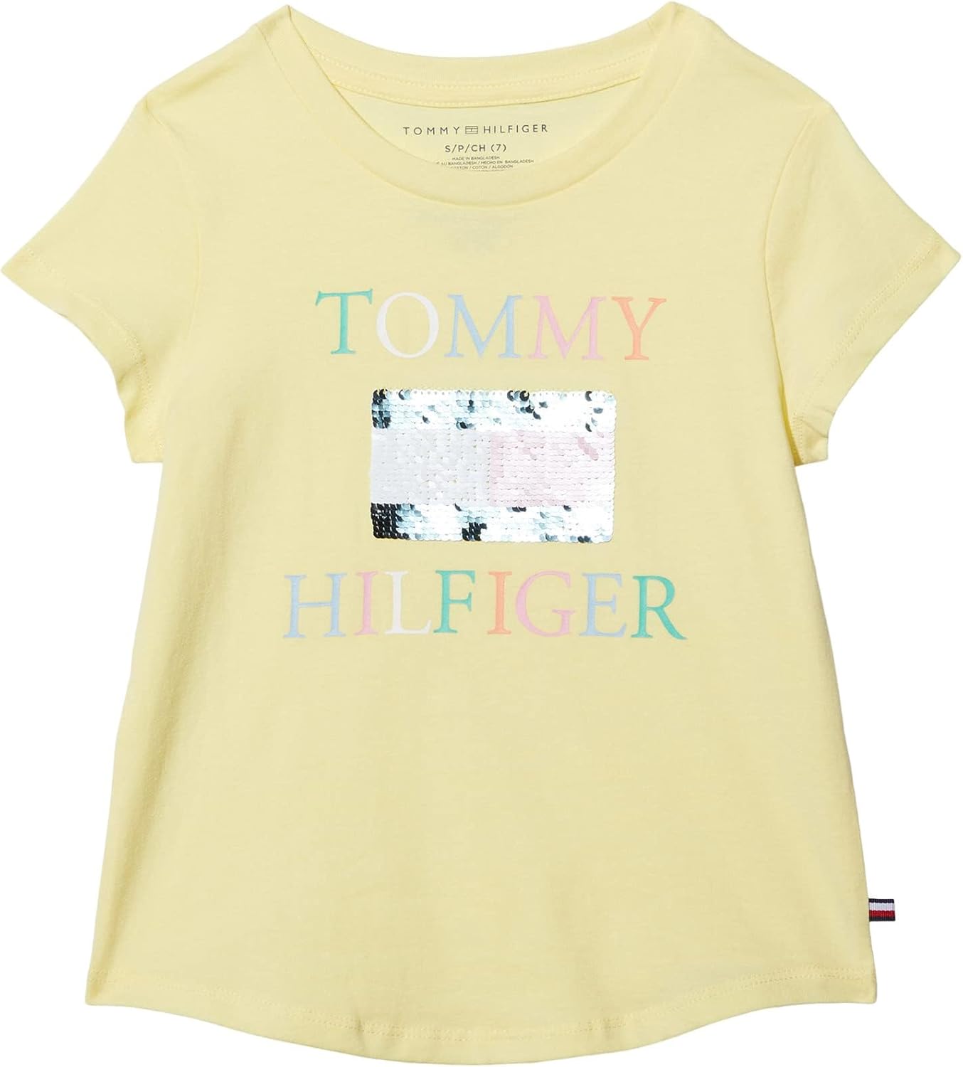 

Футболка с короткими рукавами Tommy Hilfiger для девочек с рисунком из пайеток, Lemonade Flag
