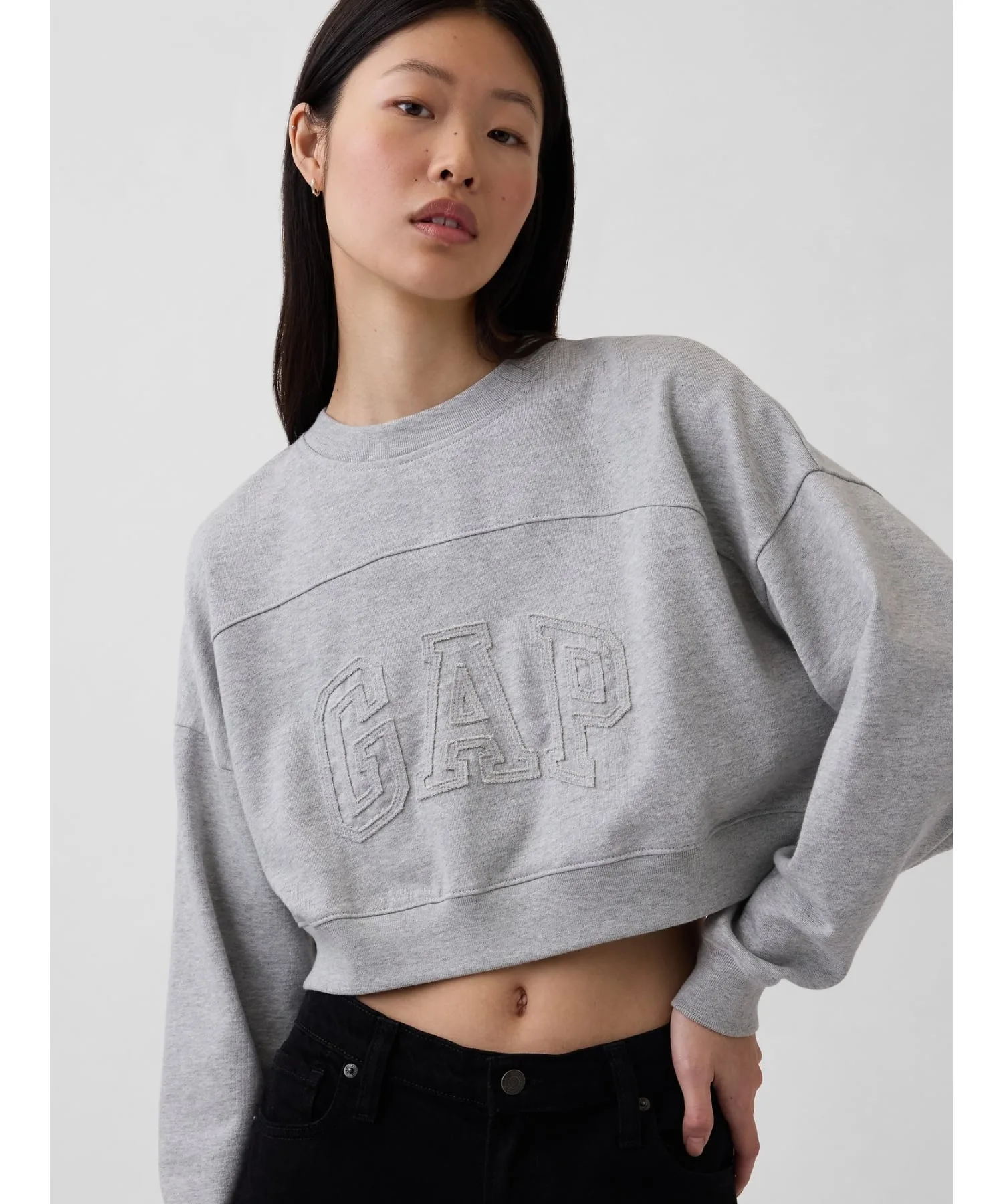 (W) Укороченная толстовка оверсайз с логотипом GAP из французской махровой ткани, L_GRAY