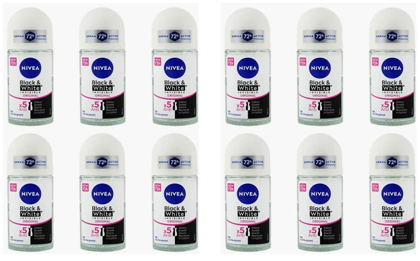 Дезодорант-антиперспирант-ролик Black & White Invisible Original от NIVEA, 50 мл, 12 штук Nivea