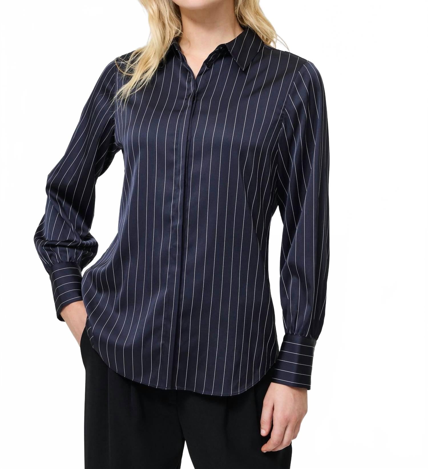 

French Connection Атласная рубашка в тонкую полоску, цвет черный фарфорово-кремовый