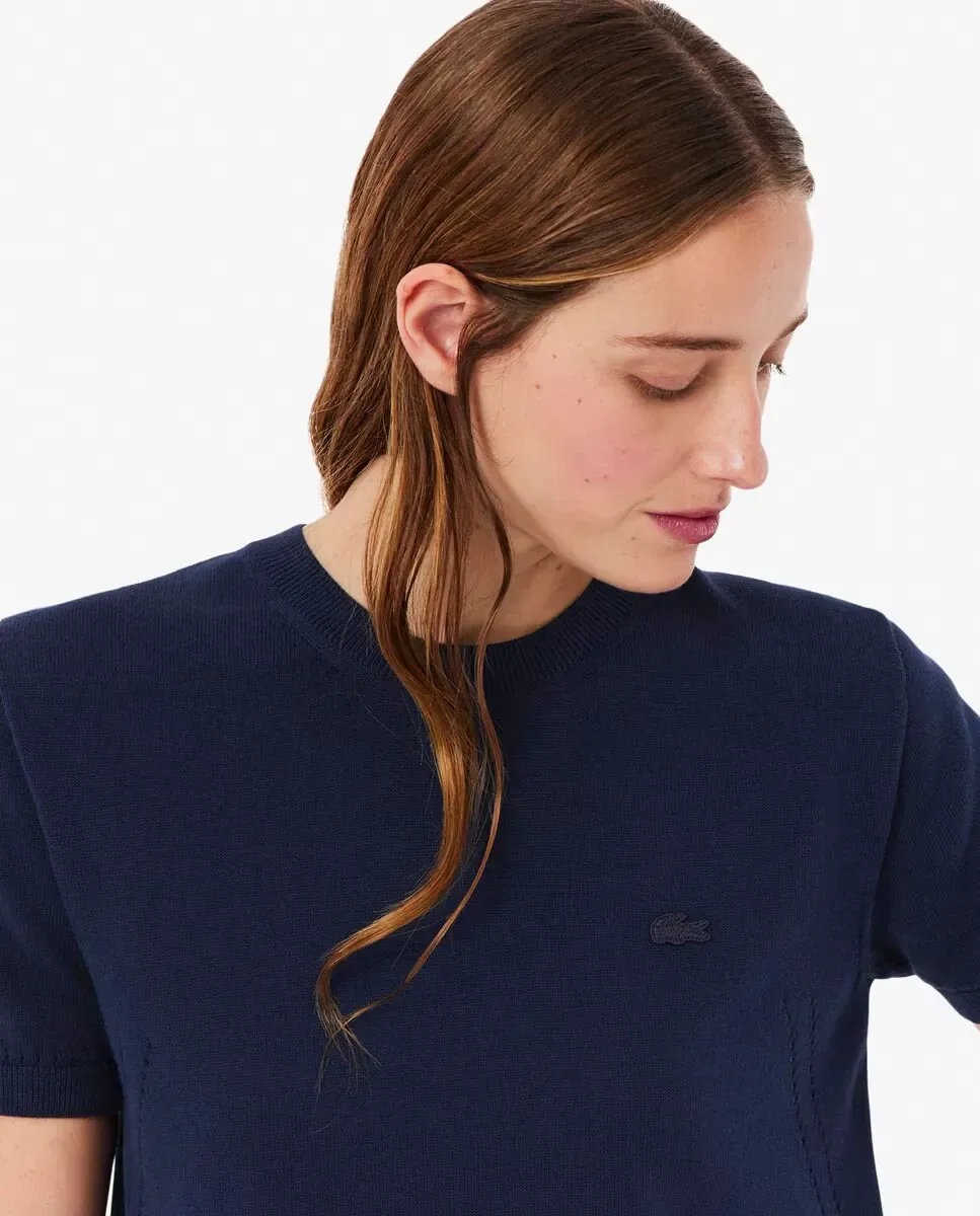 Футболка Lacoste с коротким рукавом из 3D вязаного трикотажа, синего цвета — фото 3