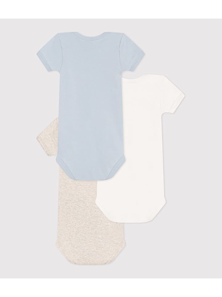 PETIT BATEAU Комплект из 3 боди светло-голубого/бежевого/белого цвета — фото 2