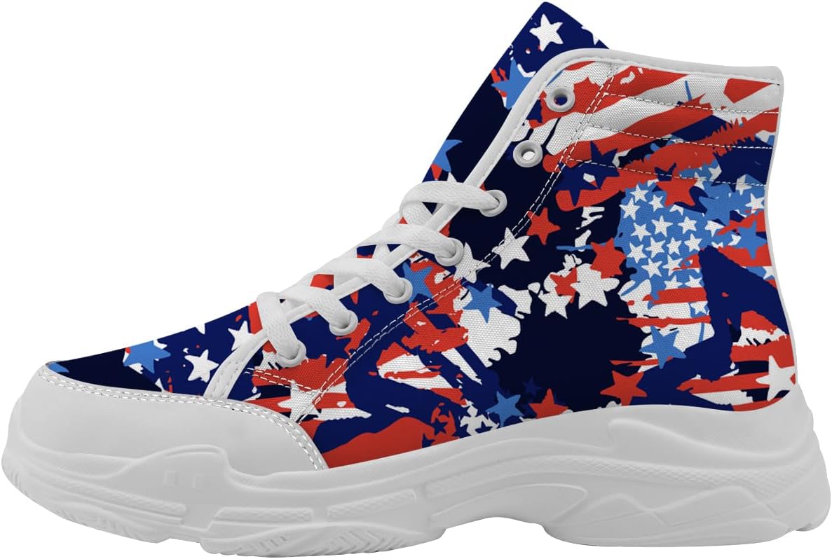 

Кеды для мужчин и женщин на шнуровке, высокие кроссовки с флагом США, подарок для нее и для него Quorax, белый/красный/синий