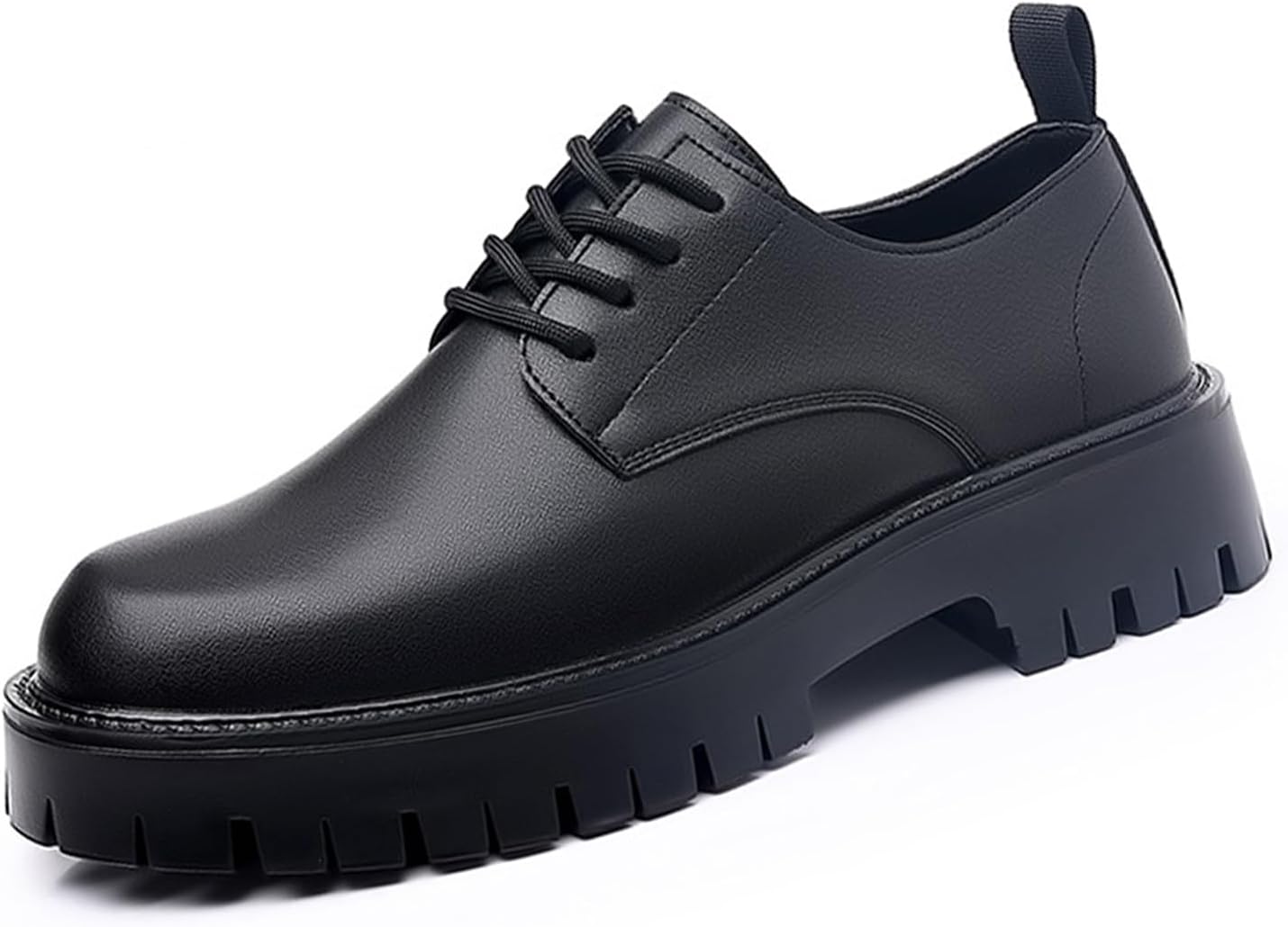 

Мужские мягкие кожаные оксфорды на шнуровке с платформой, модный круглый носок, массивный каблук, деловые повседневные формальные туфли Bnwelk, черный