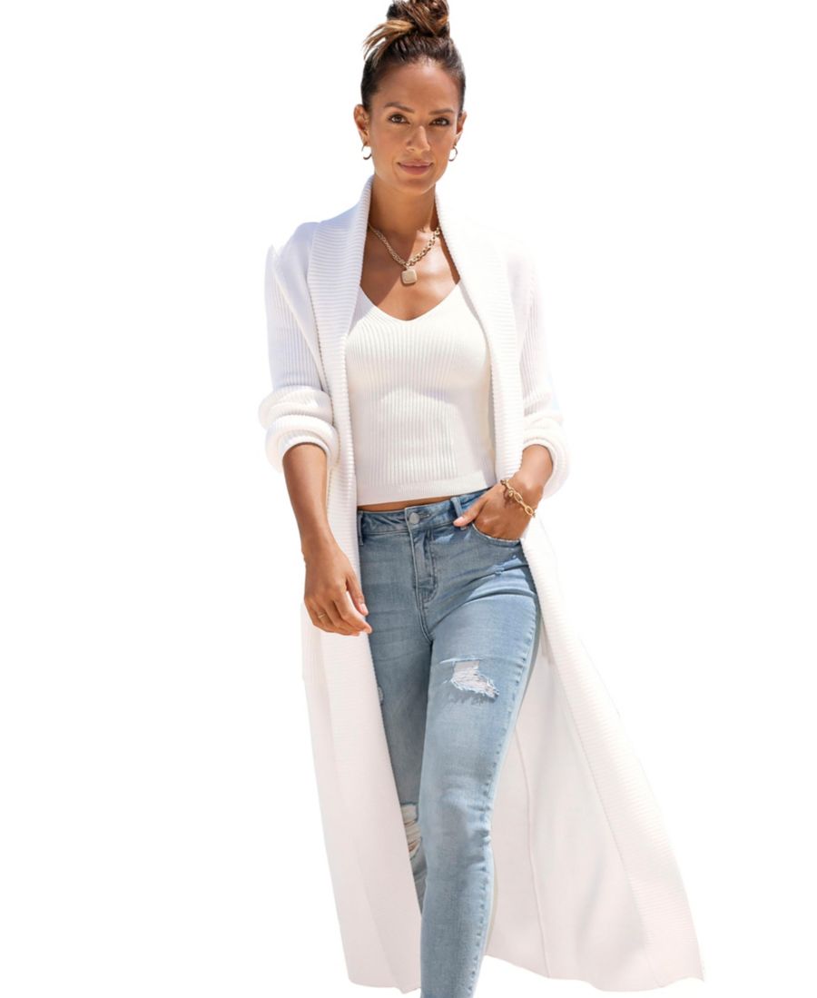 

Женский длинный вязаный кардиган с карманами LASCANA, White