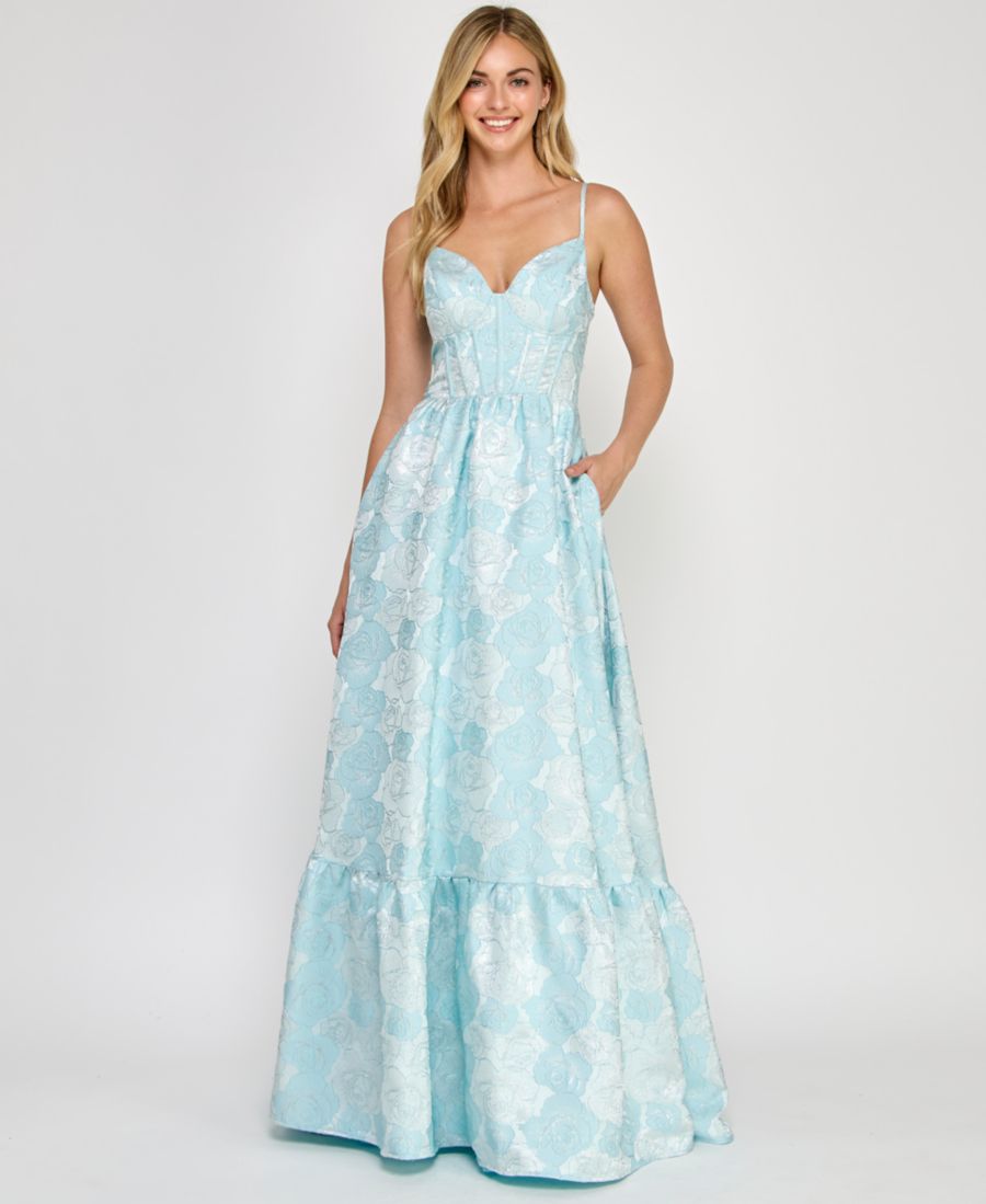 

Платье-корсаж без рукавов из парчи для подростков Crystal Doll, Blue Silver