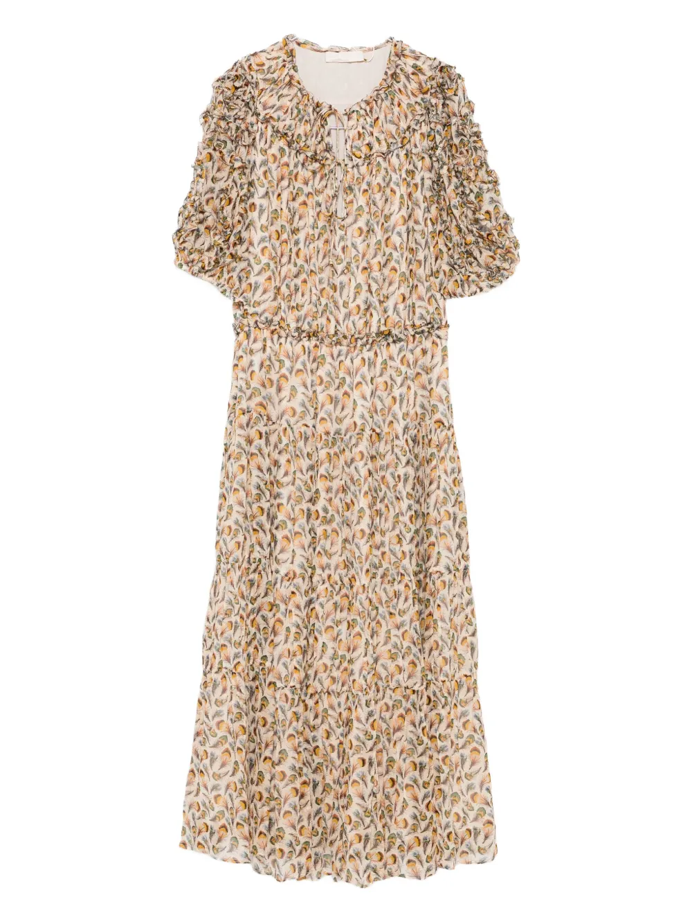 

Миди-платье с рюшами и цветочным принтом Ulla Johnson, нейтральный