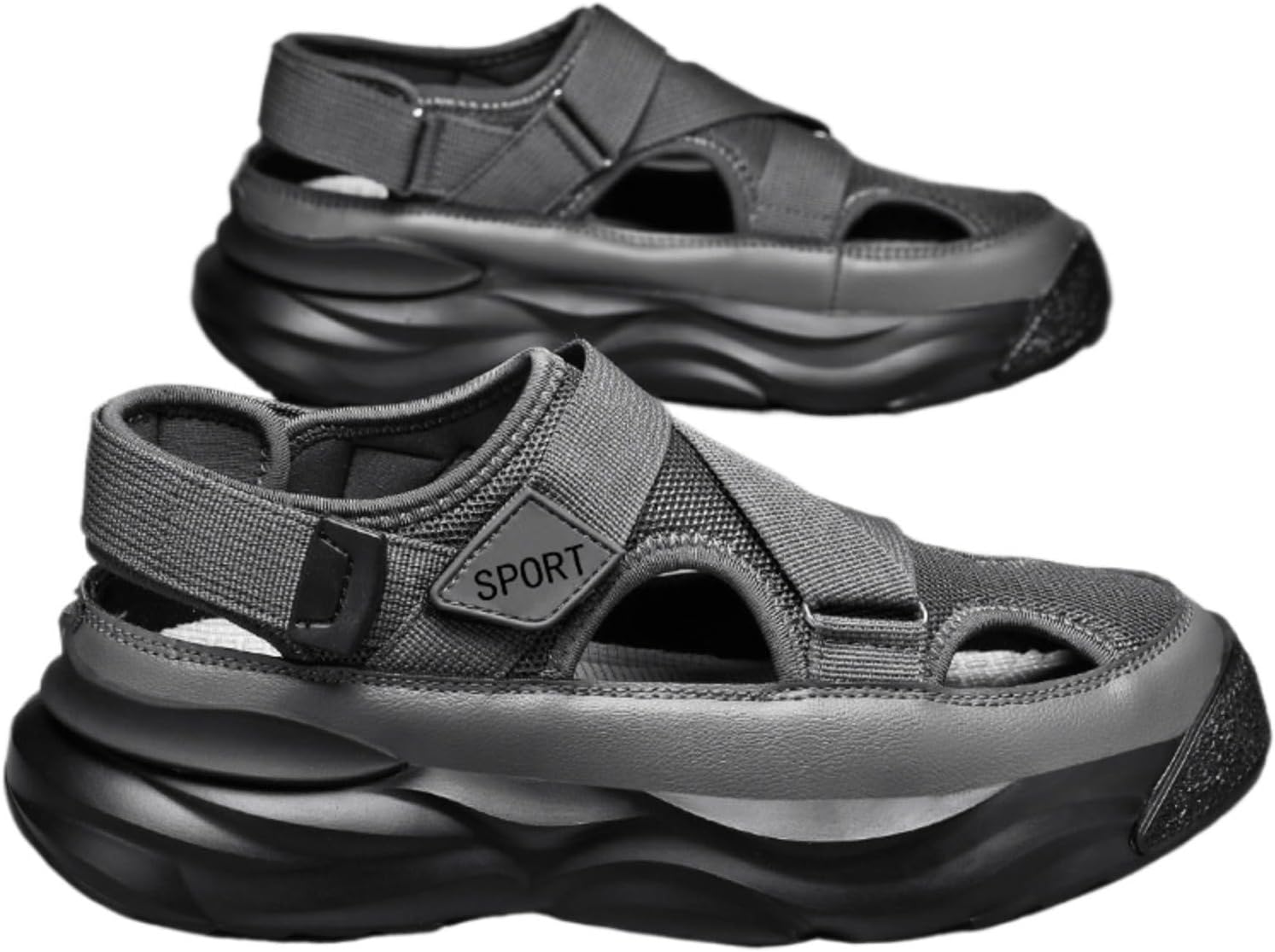 

Мужские дышащие сабо с регулируемым ремешком - нескользящие комфортные шлепанцы для вождения, пляжа и повседневной носки (серый, черный, хаки) Azttoztto