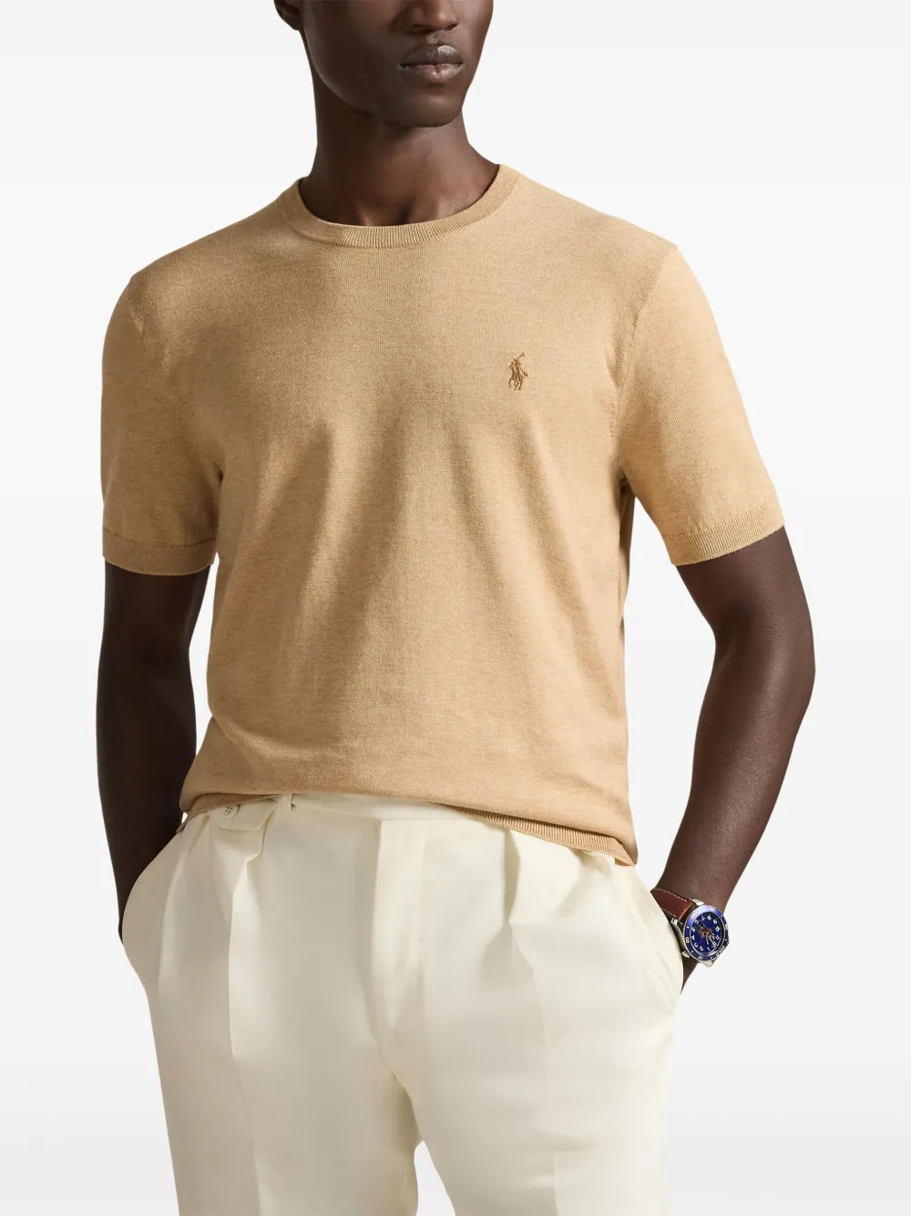 Футболка с круглым вырезом и вышивкой Polo Ralph Lauren, нейтральный — фото 3