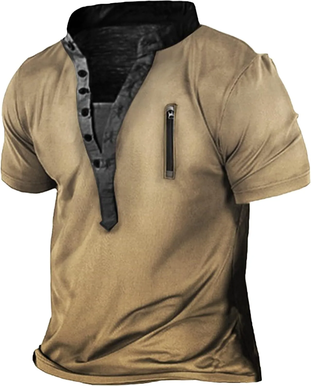 Мужская футболка Henley с принтом в стиле пэчворк