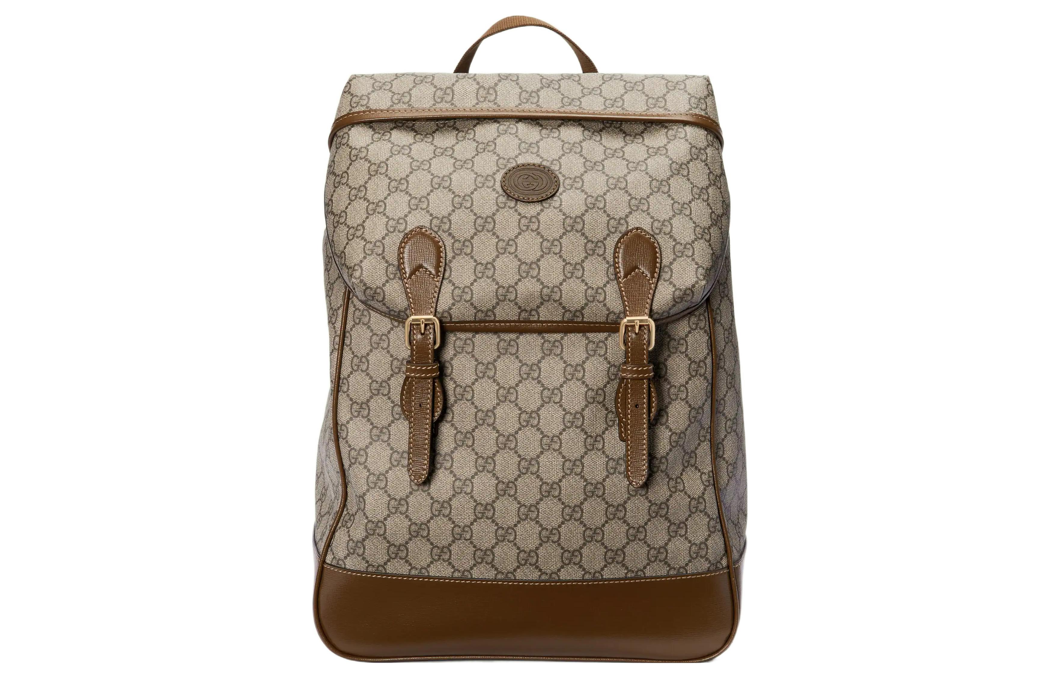 

GUCCI Рюкзак из холста с кожаной спинкой Regular мужской Brown/Ebony