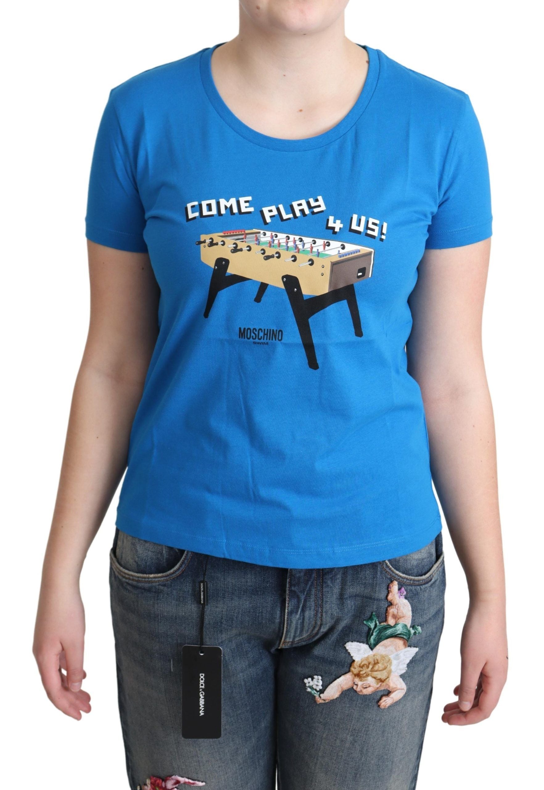 

Женская футболка с принтом Moschino Cotton Come Play 4 Us, синий