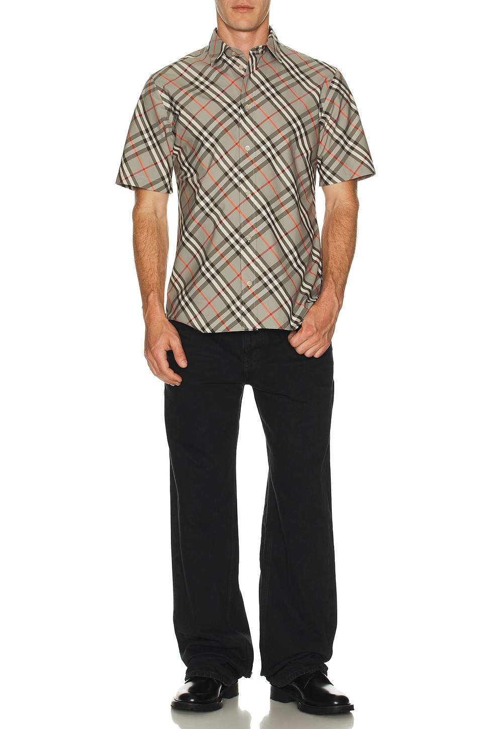 

Топ Short Sleeve Bias Check Slim Fit Shirt Burberry, Mauve Grey IP Check