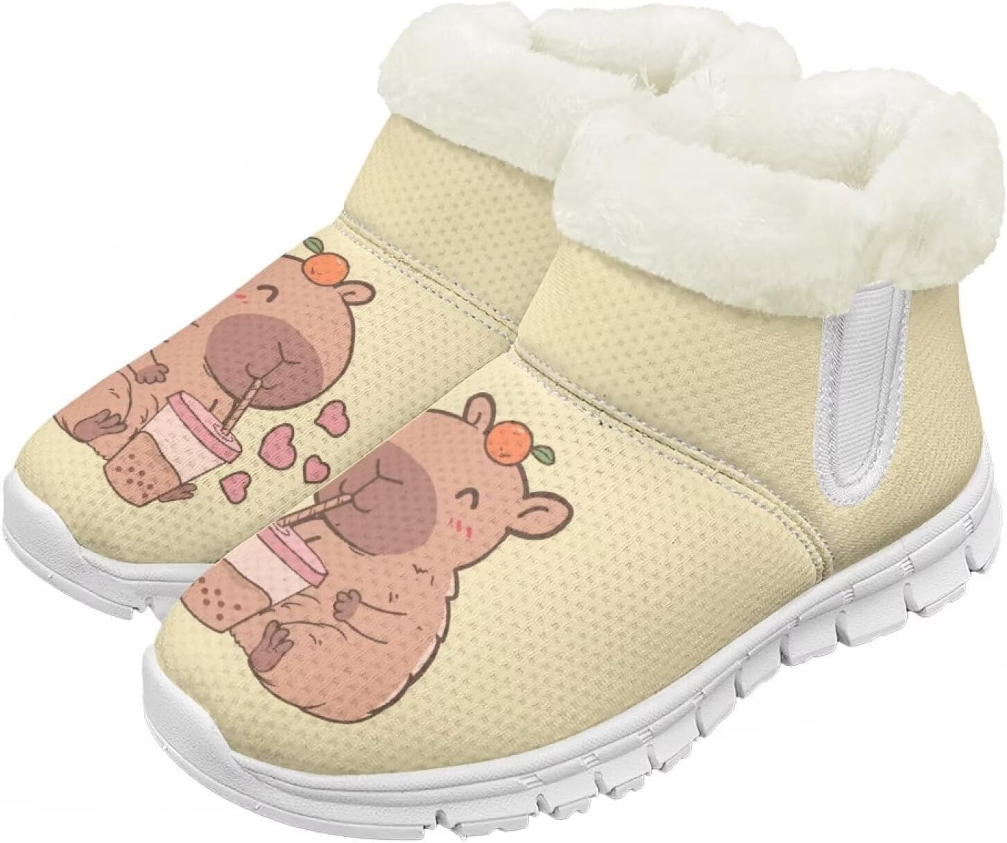 

Pzuqiu Детские зимние сапоги с теплым мехом, милый принт для мальчиков и девочек, малышей/детей/старших детей для прогулок на улице, белая подошва