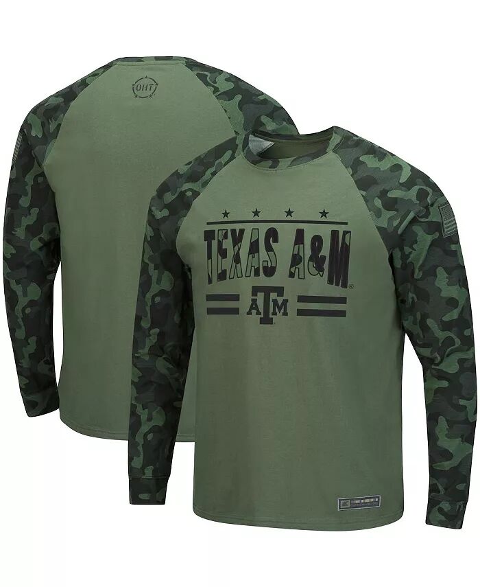 

Мужская футболка с длинным рукавом реглан цвета оливы и камуфляжа Texas A&M Aggies OHT в стиле милитари Colosseum