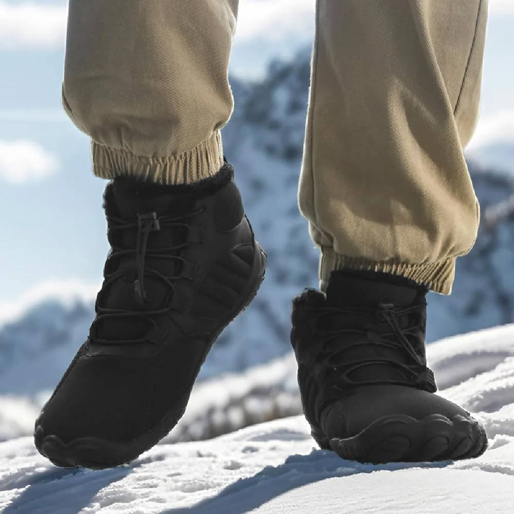 Зимние теплые ботинки Asifn Mens Barefoot с меховой подкладкой для походов, минималистичные, водонепроницаемые, противоскользящие хлопковые обувь, черный — фото 2