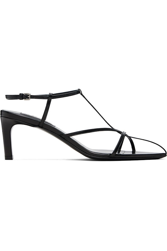 Босоножки на каблуке-клетке Jil Sander, черный