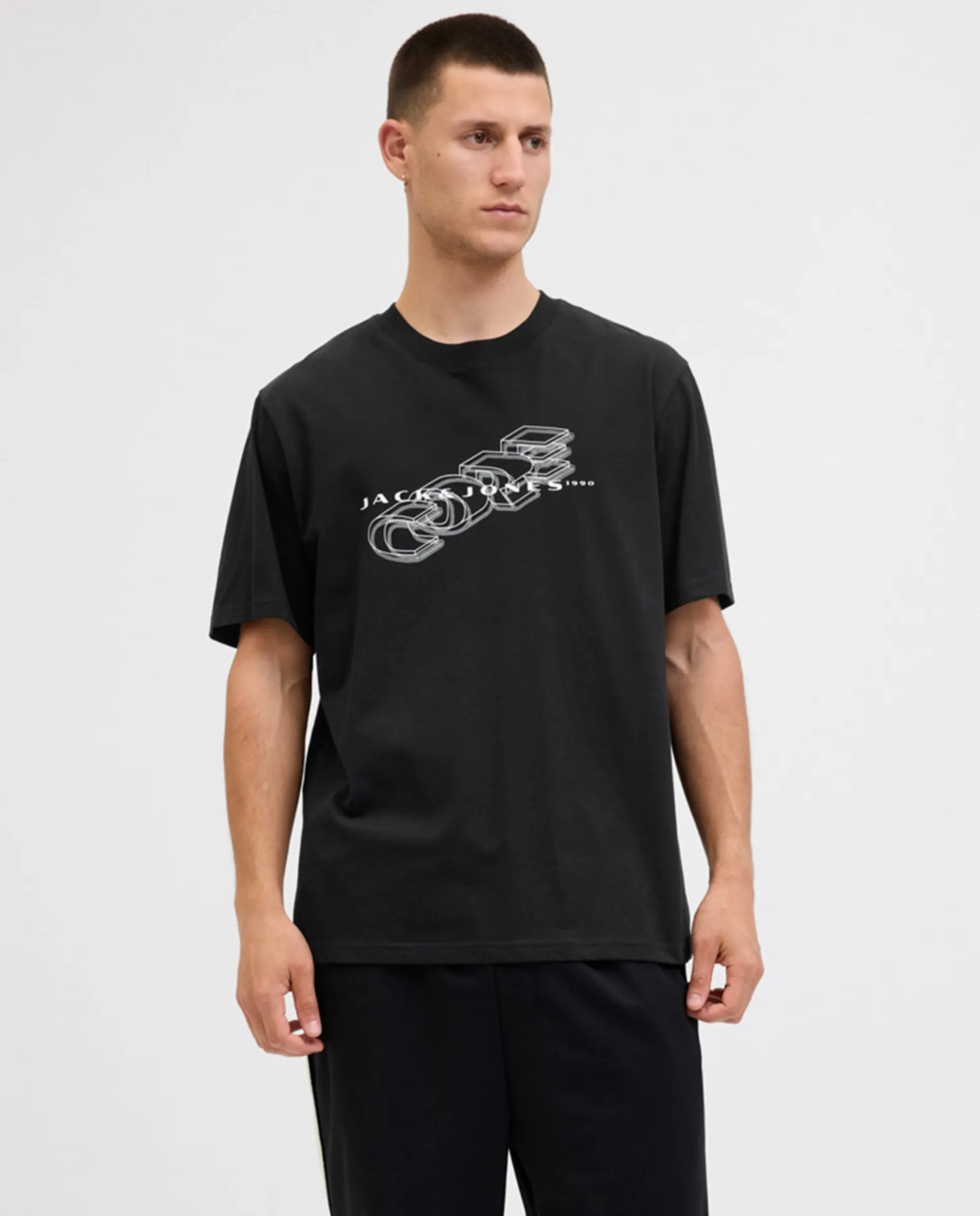 

Мужская футболка с коротким рукавом и принтом на груди Jack & Jones, черный