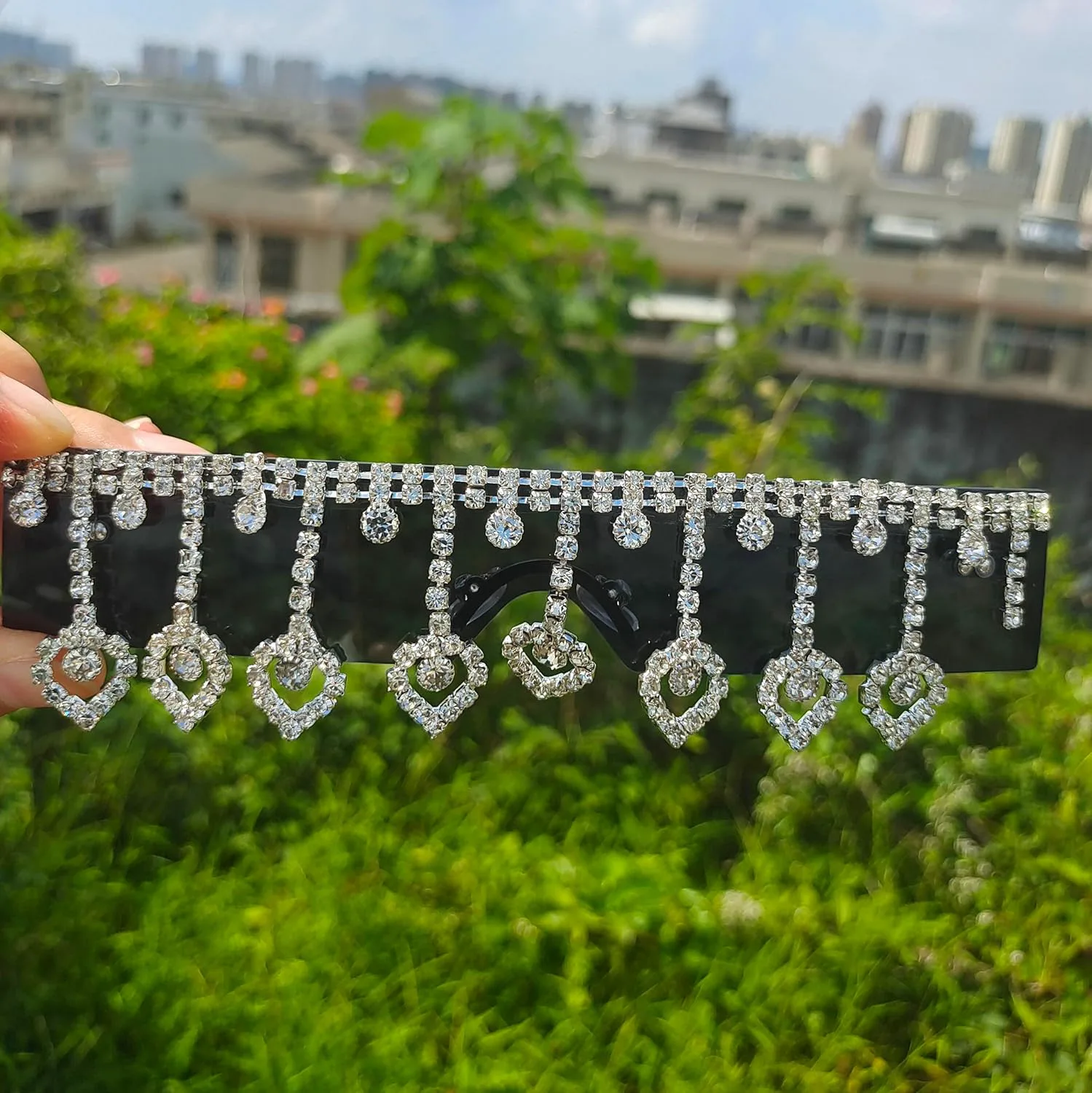 

Солнцезащитные очки Willochra Tassel Square без оправы для мужчин и женщин, в стиле Y2K, диско-очки, большие цельные солнцезащитные очки со стразами, Black