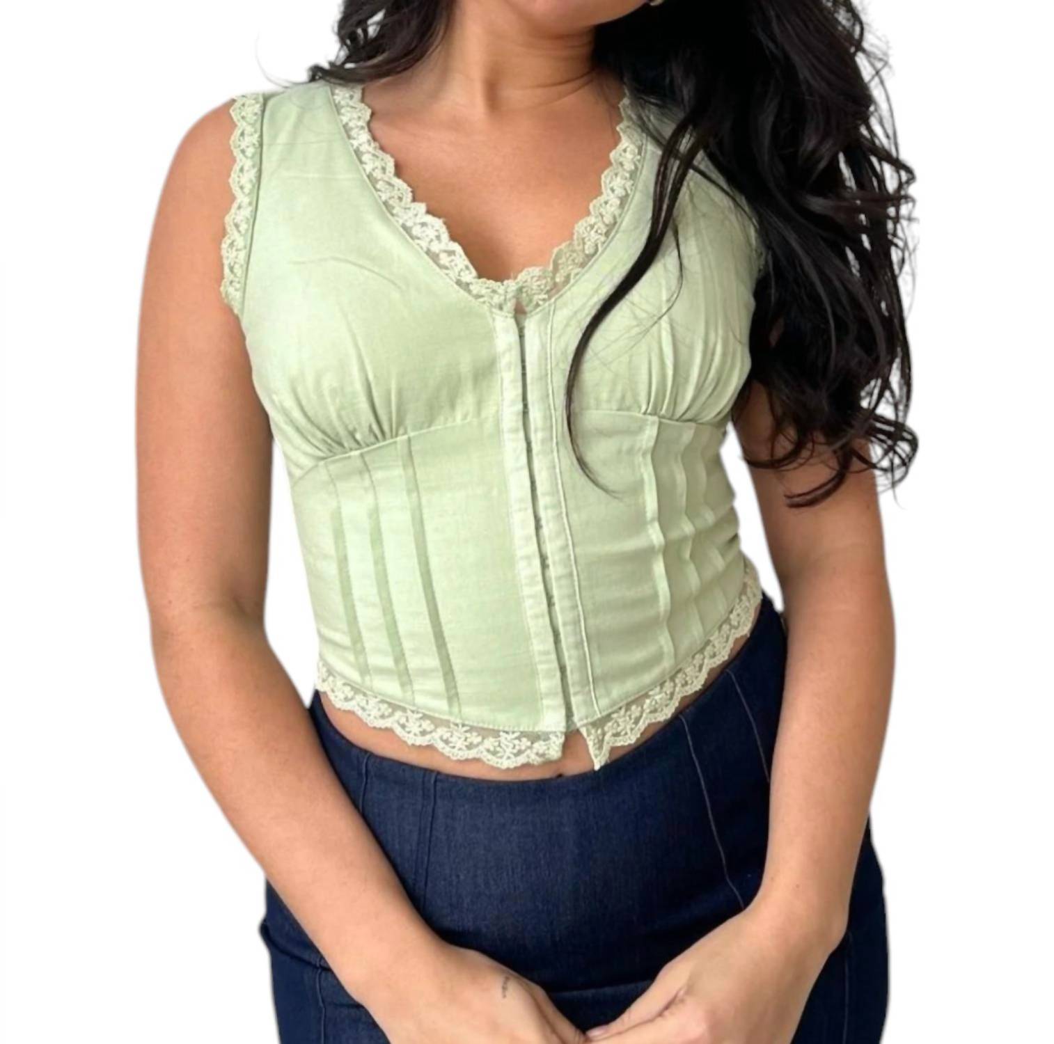 

Кружевной топ Avery Crop Top в цвете Sage Green Bailey Rose